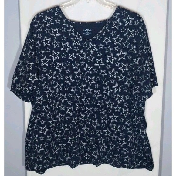 Liz & Me Tops - Liz & Me Women's Top 3X Navy Blue Americana Stars 100% Cotton Short Sleeve Tee